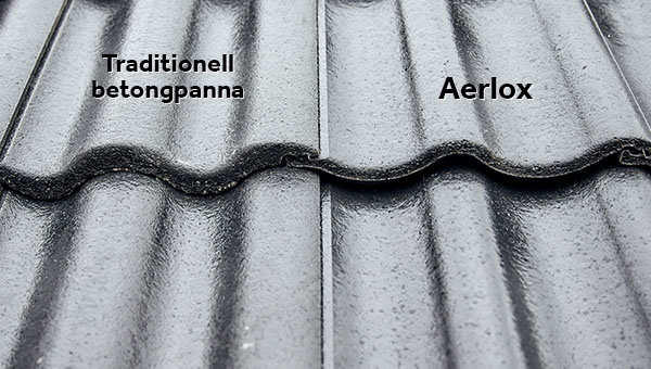Svart Jönåker Protector-tak bredvid svart Aerlox-tak, jämförelse mellan de olika pannorna.